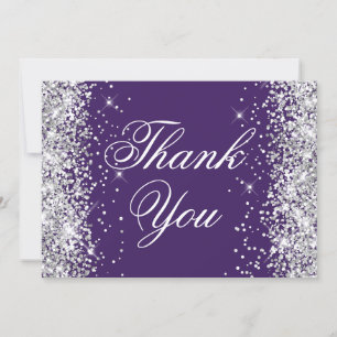 Sparkly Silver Glitter Dark Violet Thank You Card