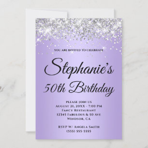 Sparkly Silver Glitter Lavender Purple Gradient Invitation