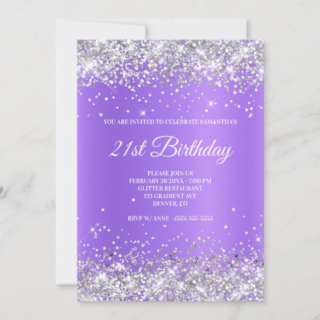 Sparkly Silver Glitter Lavender Purple Shimmer Invitation (Front)