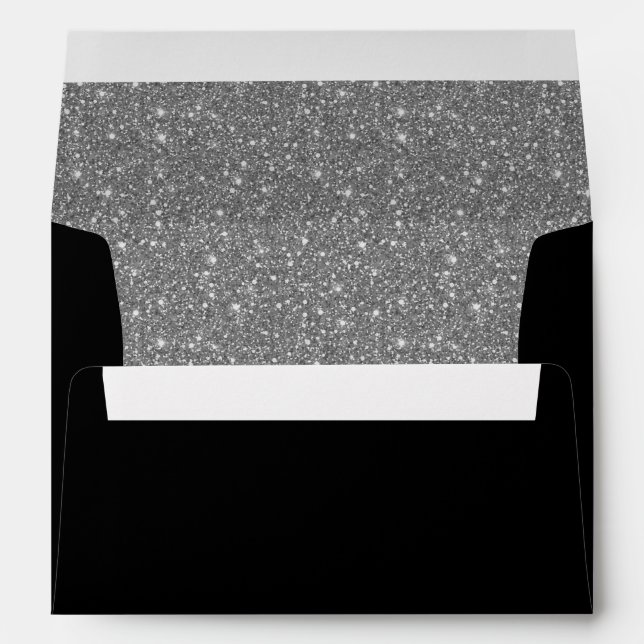 Sparkly silver glitter liner black invitation envelopes (Back (Bottom))