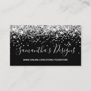 Sparkly Silver Glitter Online Store Black Business Card