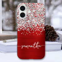 Sparkly Silver Glitter Red Glam Name