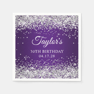 Sparkly Silver Glitter Royal Purple 30th Birthday Napkin