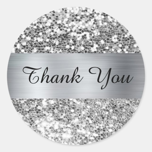Sparkly Silver Glitter Shimmer Foil Classic Round Sticker (Front)