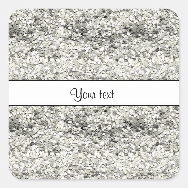 Sparkly Silver Glitter Square Sticker (Front)