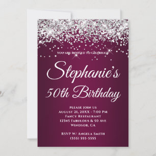 Sparkly Silver Glitter Wine Gradient Invitation