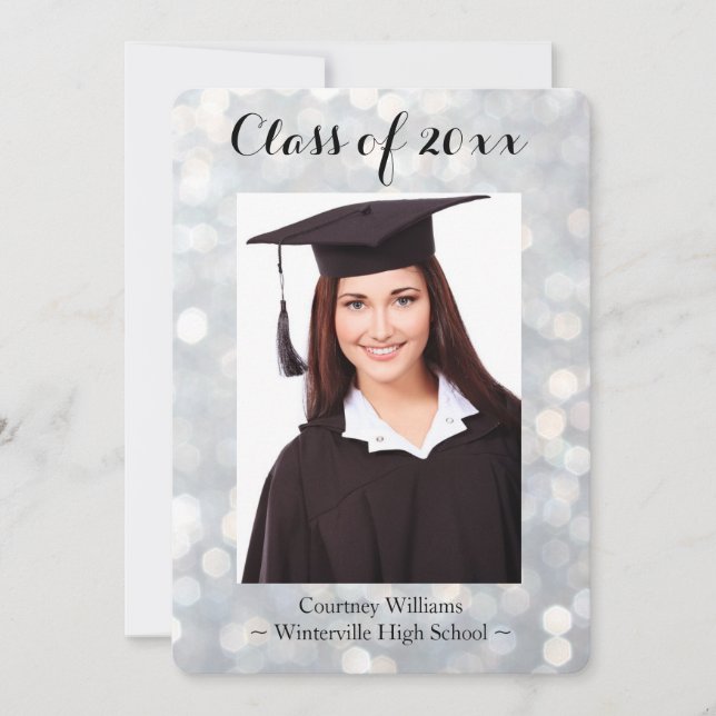 Sparkly Silver Graduation Class Photo Announcement (Front)