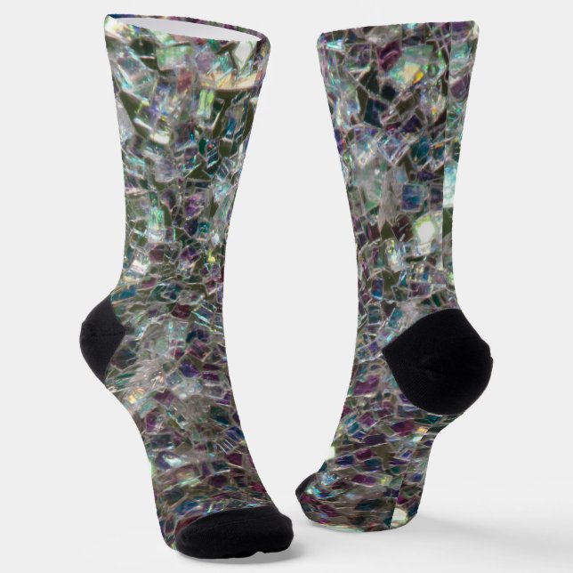 Sparkly silver grey mosaic faux glitter socks (Angled)