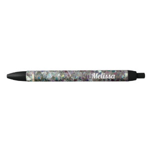 Sparkly silver grey mosaic glitter Personalize Black Ink Pen
