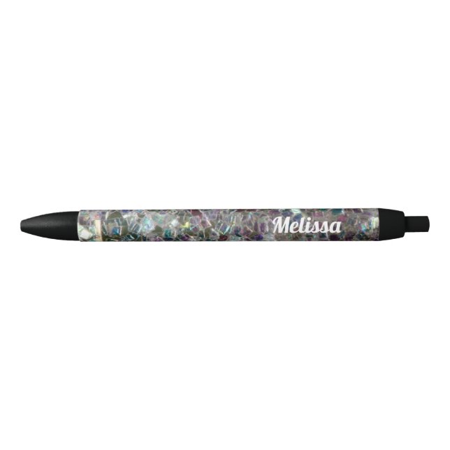Sparkly silver grey mosaic glitter Personalize  Black Ink Pen (Front)