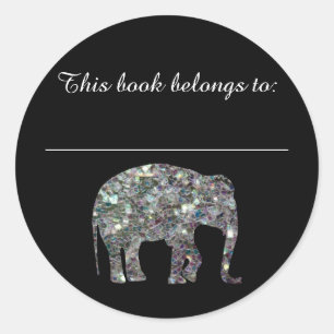 Sparkly silver mosaic Elephant Bookplate Sticker