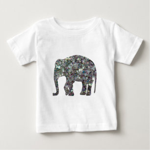 Sparkly silver mosaic glitter Elephant Baby T-Shirt