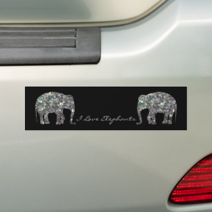Sparkly silver mosaic glitter Elephant Bumper Sticker