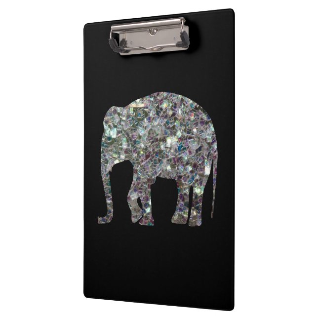 Sparkly silver mosaic glitter Elephant Clipboard (Left)