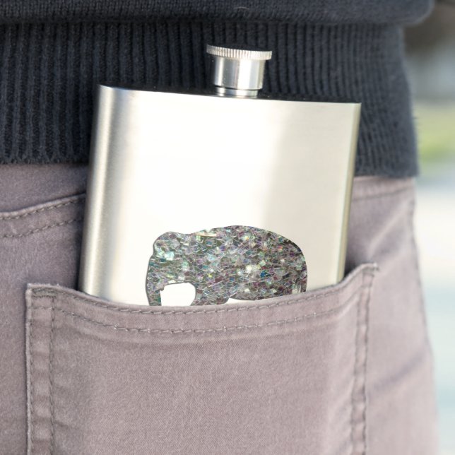 Sparkly silver mosaic glitter Elephant Hip Flask (In Situ)