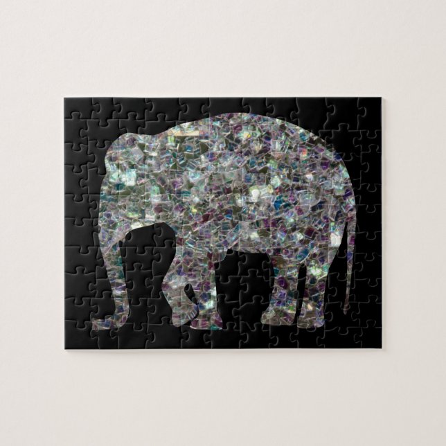 Sparkly silver mosaic glitter Elephant Jigsaw Puzzle (Horizontal)