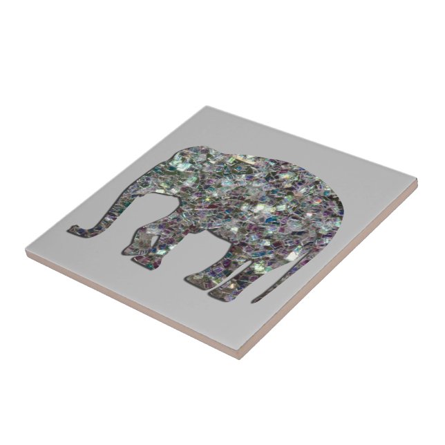 Sparkly silver mosaic glitter Elephant light grey Tile (Side)