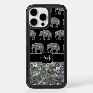 Sparkly silver mosaic glitter Elephant Monogram