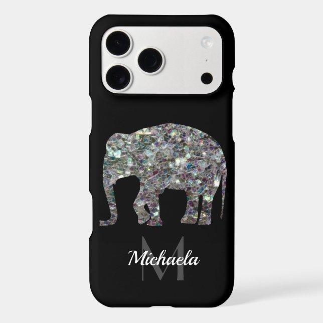 Sparkly silver mosaic glitter Elephant Monogram (Back)