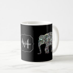Sparkly silver mosaic glitter Elephant Monogram Coffee Mug