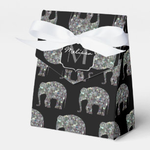 Sparkly silver mosaic glitter Elephant Monogram Favor Box