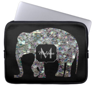 Sparkly silver mosaic glitter Elephant Monogram Laptop Sleeve