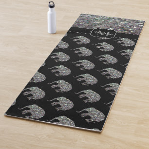 Sparkly silver mosaic glitter Elephant Monogram Yoga Mat
