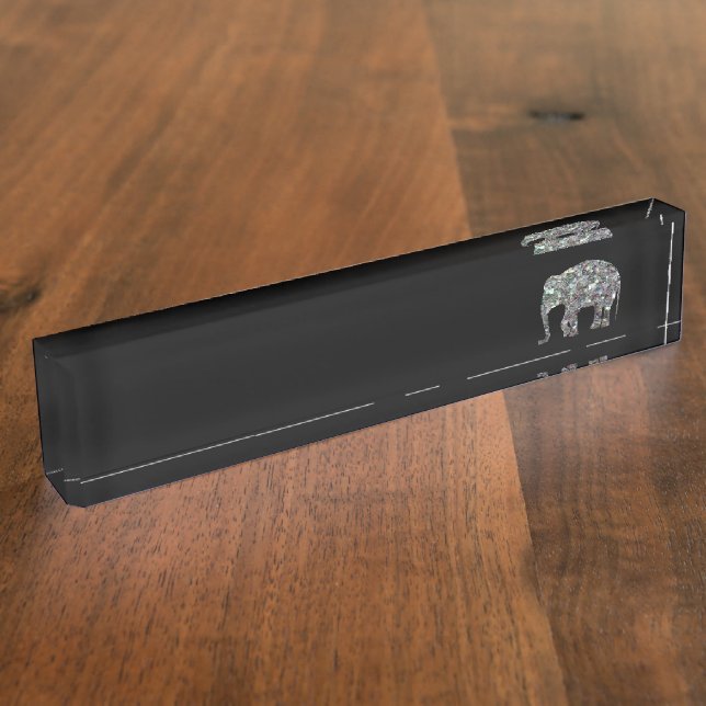 Sparkly silver mosaic glitter Elephant Nameplate (Side)
