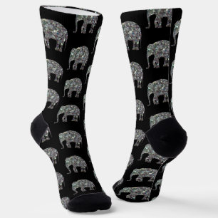 Sparkly silver mosaic glitter Elephant pattern Socks