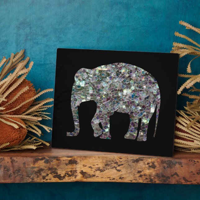 Sparkly silver mosaic glitter Elephant Plaque (Side)