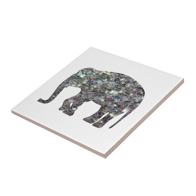 Sparkly silver mosaic glitter Elephant Tile (Side)
