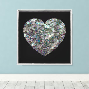 Sparkly silver mosaic glitter Heart Canvas Print