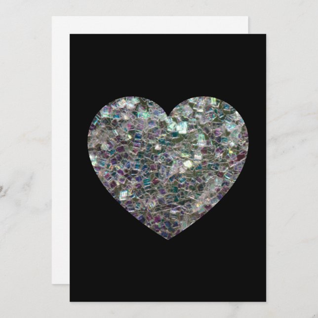 Sparkly silver mosaic glitter Heart Personalize Invitation (Front/Back)