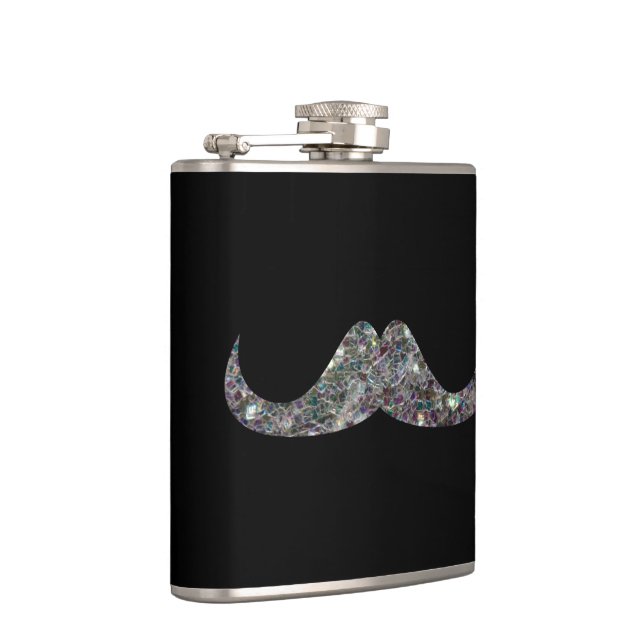 Sparkly silver mosaic glitter Moustache Customize Hip Flask (Right)