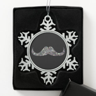 Sparkly silver mosaic glitter Moustache Customize Snowflake Pewter Christmas Ornament