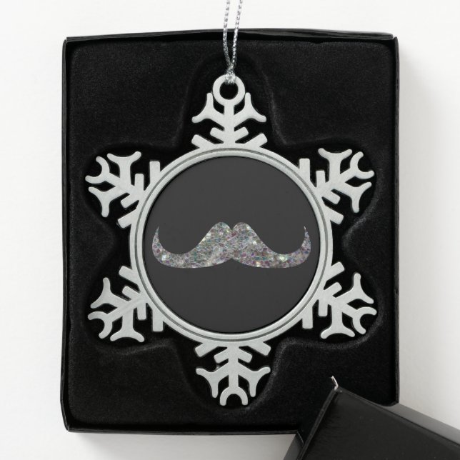 Sparkly silver mosaic glitter Moustache Customize Snowflake Pewter Christmas Ornament (Box)
