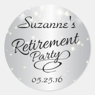 Sparkly Silver Retirement Stickers, Party Favours Classic Round Sticker