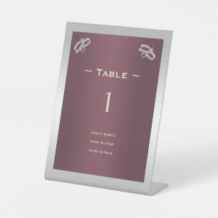 Sparkly Silver Rings & Burgandy Table Number Pedestal Sign