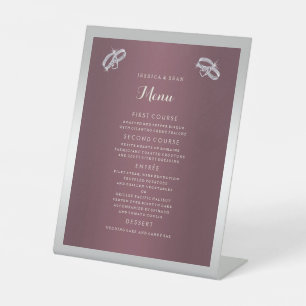 Sparkly Silver Rings & Burgandy Wedding Menu Pedestal Sign