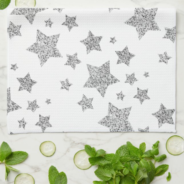 Sparkly Silver Stars Christmas holidays pattern  Kitchen Towel (Folded)