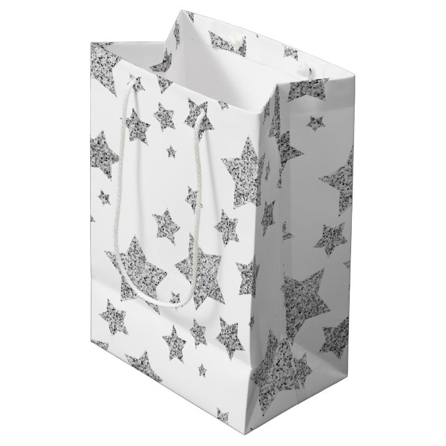 Sparkly Silver Stars Christmas holidays pattern Medium Gift Bag (Front Angled)