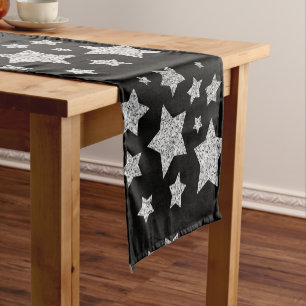 Sparkly Silver Stars Christmas holidays pattern Short Table Runner