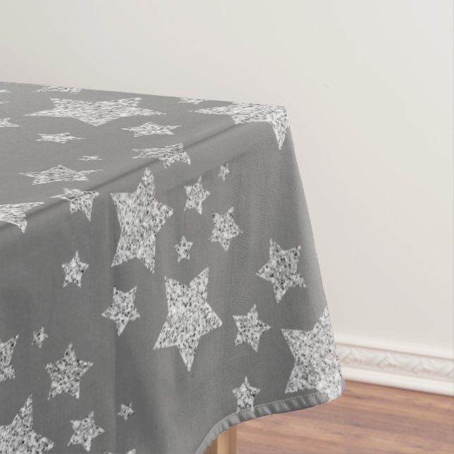 Sparkly Silver Stars Christmas holidays pattern Tablecloth (In Situ)