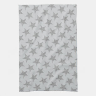 Sparkly Silver Stars Kitchen Towel