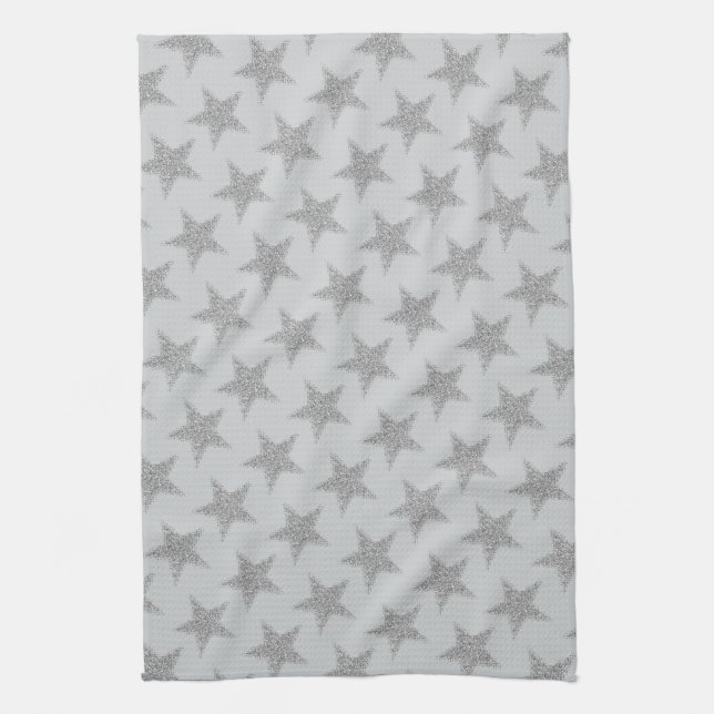 Sparkly Silver Stars Kitchen Towel (Vertical)
