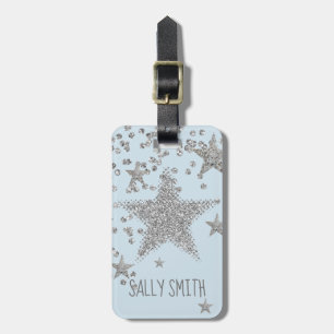 Sparkly Silver Stars Personnalised Luggage Tag