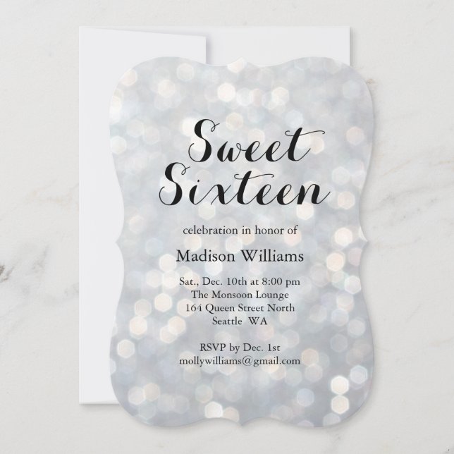 Sparkly Silver Sweet 16 Anniversaire Invitation (Devant)