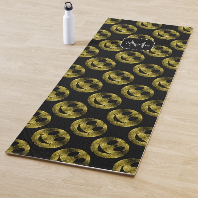 Sparkly Smileys Yellow Gold sparkles Monogram Yoga Mat (In Situ)