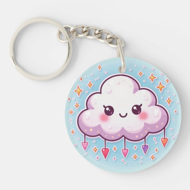  Sparkly Smiling Cloud – Kawaii Pastel Keychain (Front)