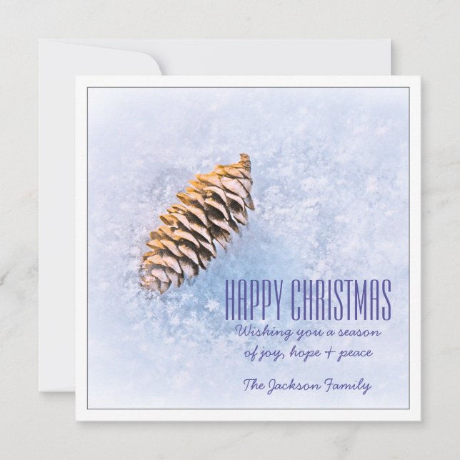Sparkly Snow Pinecone Christmas Holiday Card (Front)